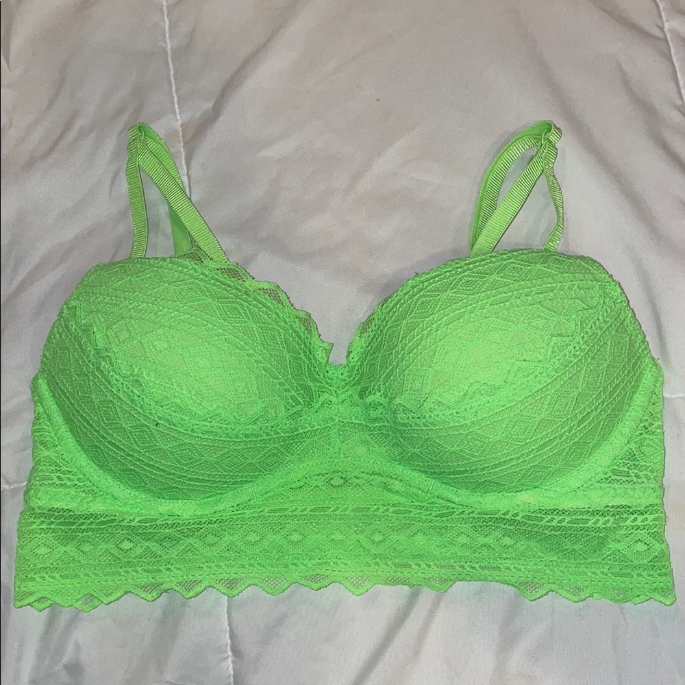 PINK Victoria’s Secret neon green sexy lace bra top deep v bralette